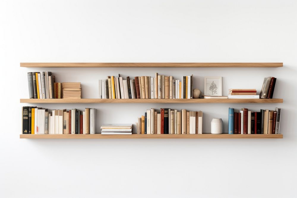 Bookshelf furniture bookcase white background. AI generated Image by rawpixel.