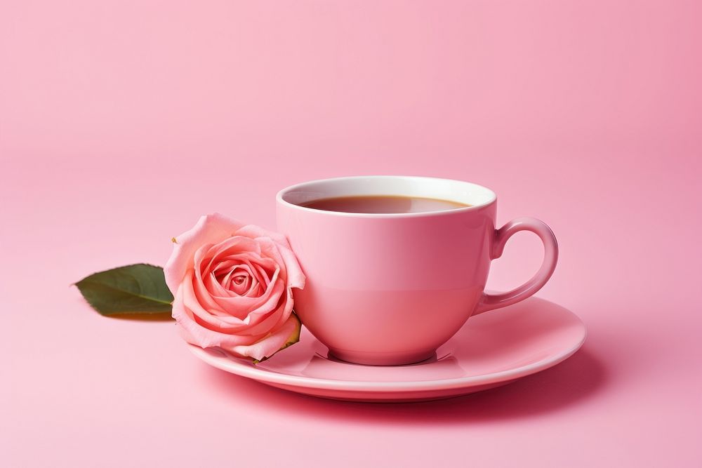 Rose cup saucer coffee. AI generated Image by rawpixel.