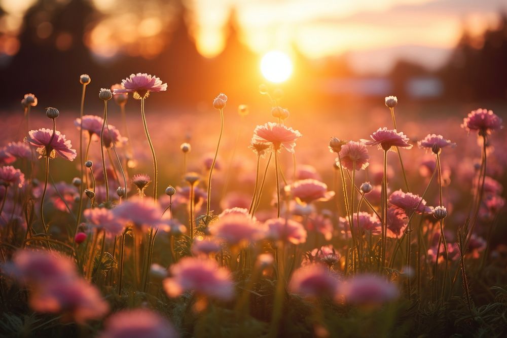 Flower field sunlight outdoors. 