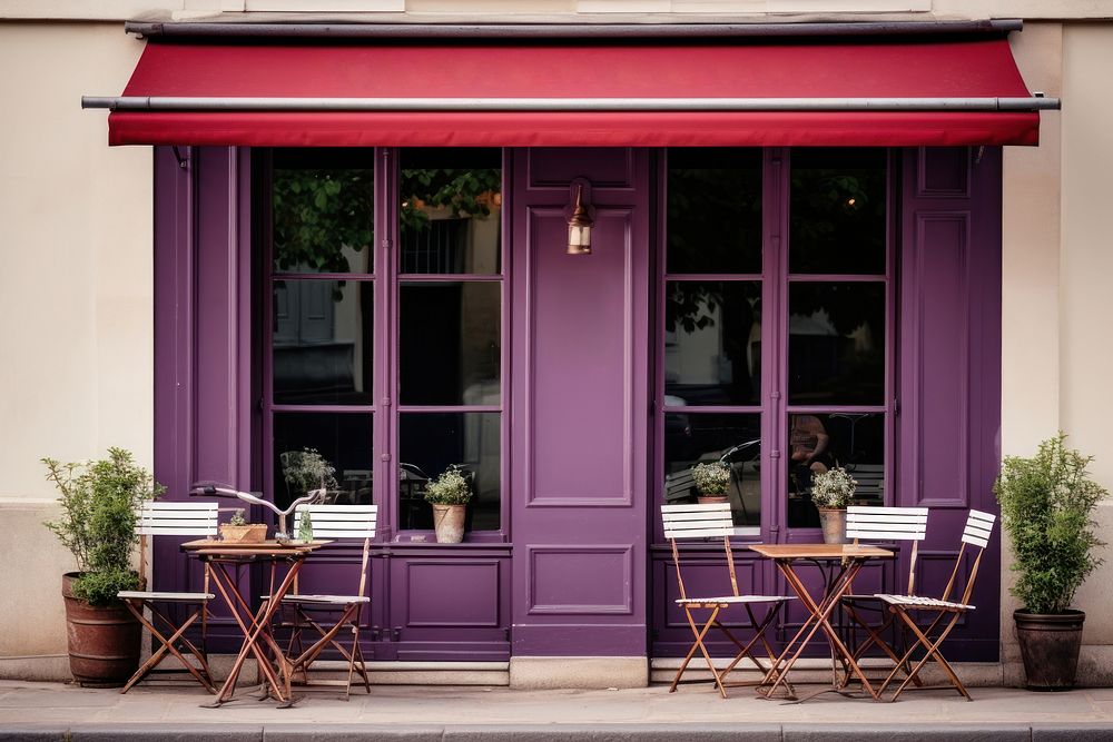 Architecture restaurant building purple. AI generated Image by rawpixel.