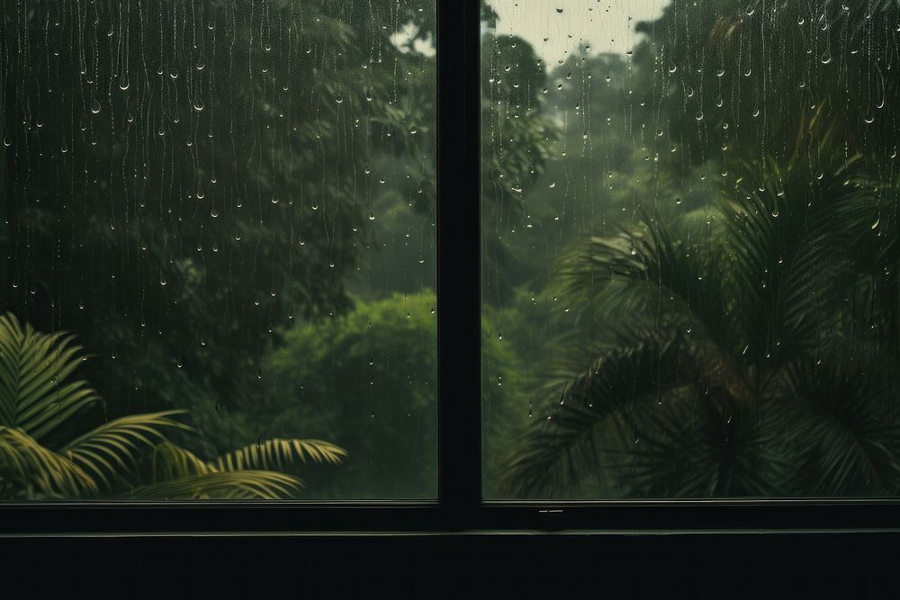 Rain nature forest window. AI generated Image by rawpixel.