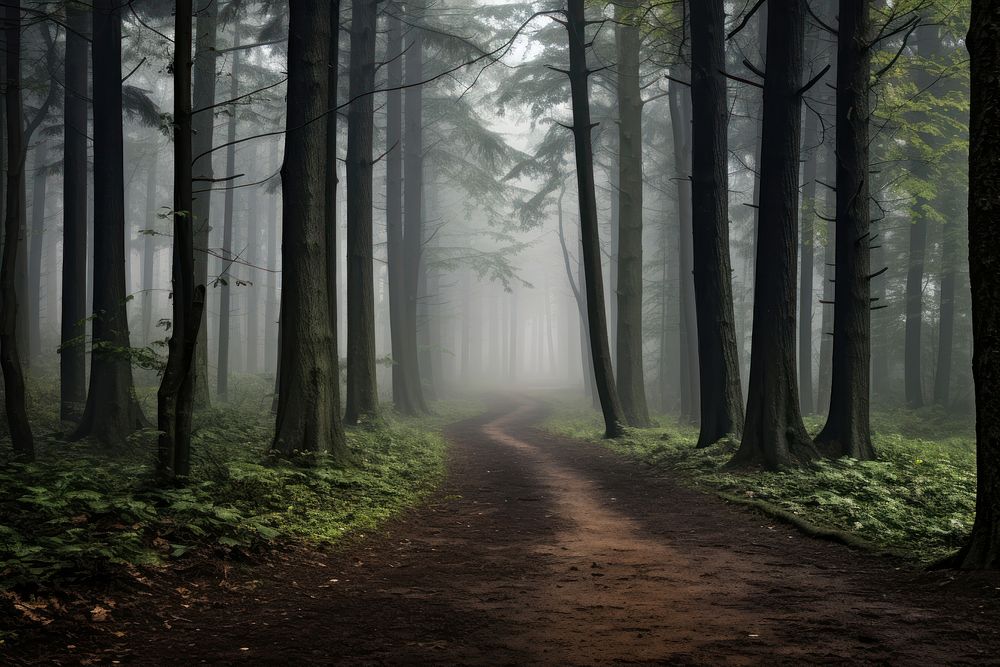 Forest fog outdoors woodland. AI generated Image by rawpixel.