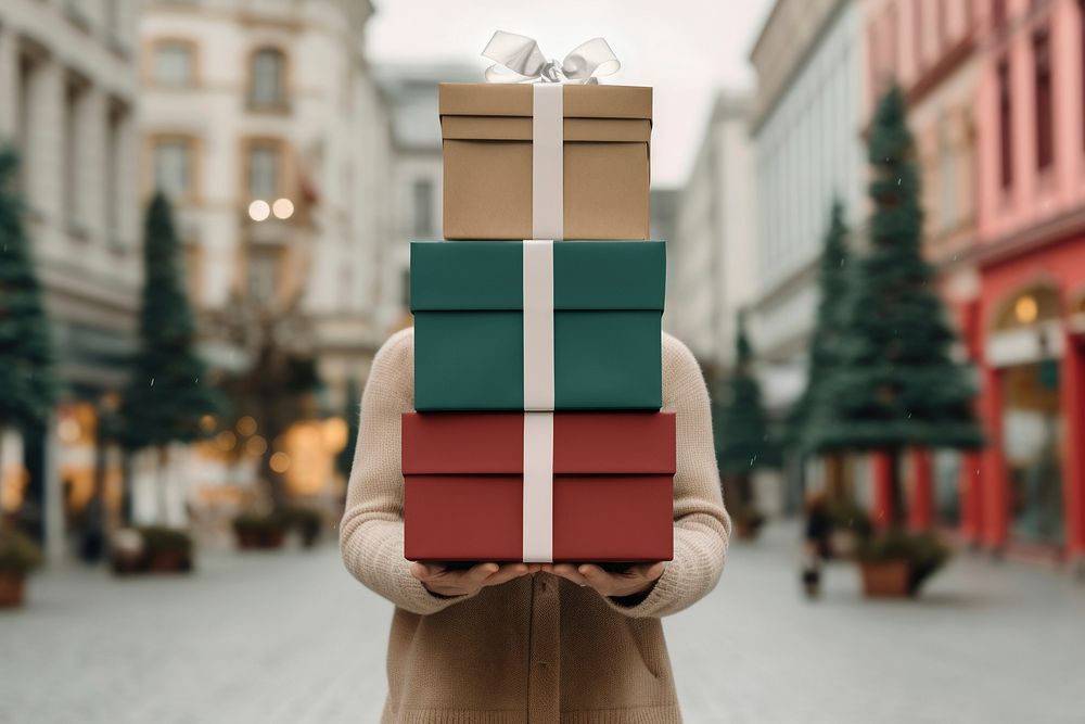 Stacked gift boxes mockup, realistic object psd