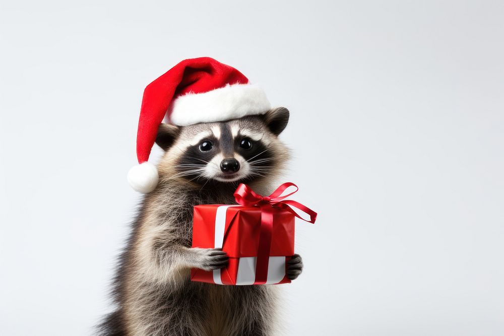 Raccoon christmas portrait mammal. AI generated Image by rawpixel.