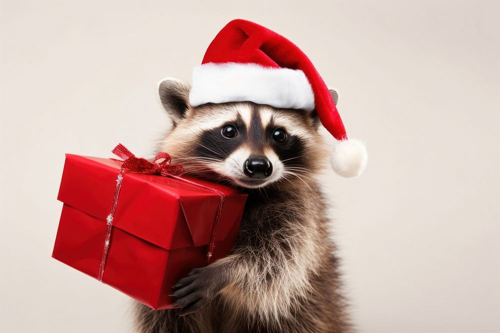 Raccoon christmas portrait mammal. 