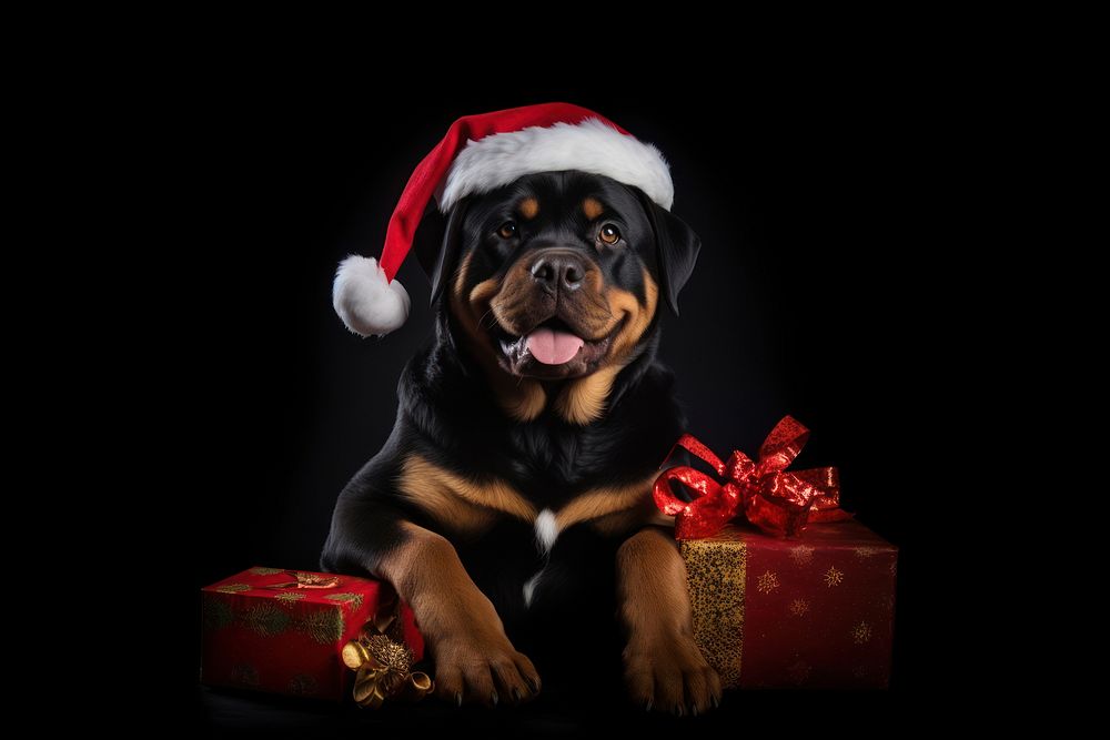 Gift rottweiler christmas portrait. AI generated Image by rawpixel.