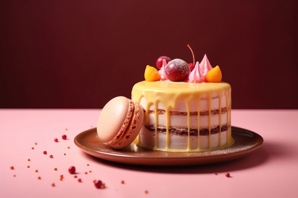 Cake macarons dessert cream. AI generated Image by rawpixel.