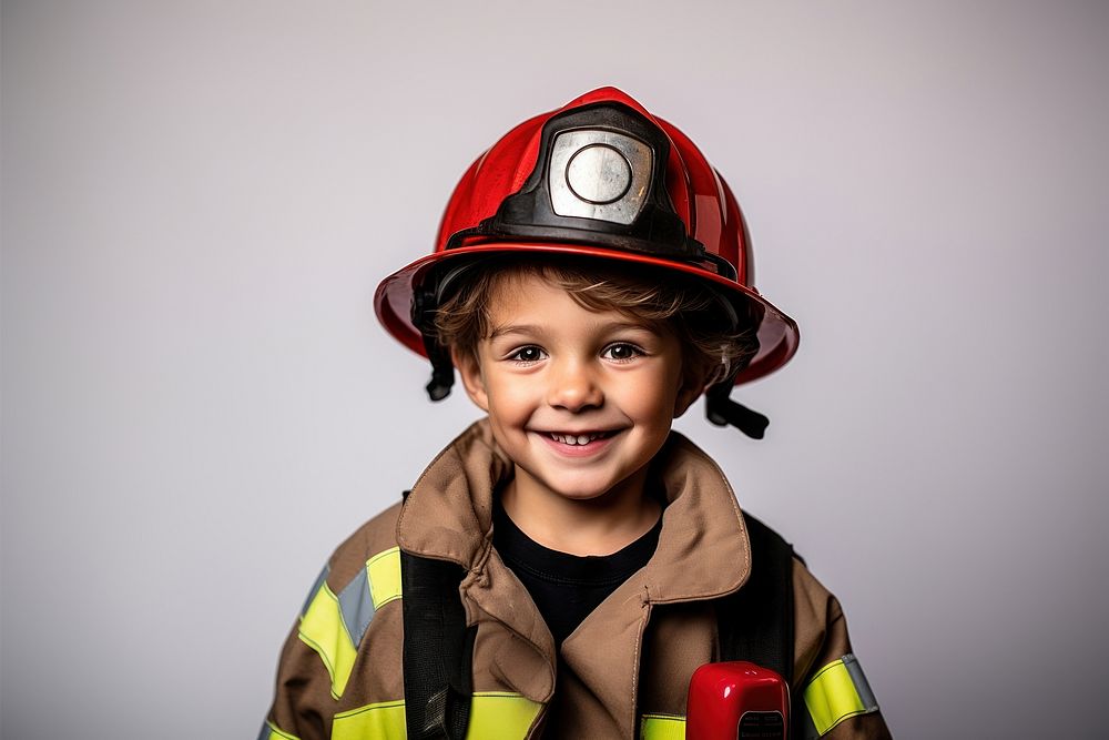 Portrait fireman helmet child. AI generated Image by rawpixel.