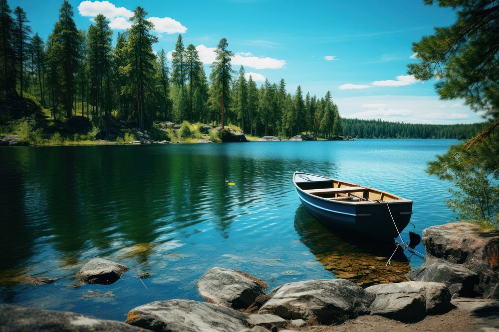 Lake boat landscape outdoors. AI generated Image by rawpixel.