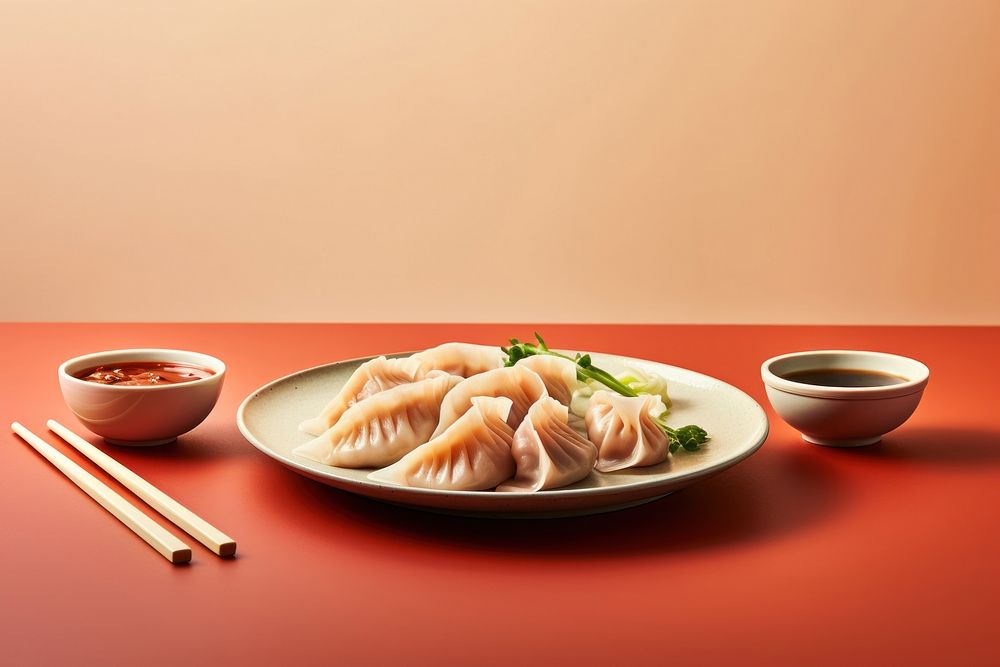 Food chopsticks dumpling table. AI generated Image by rawpixel.