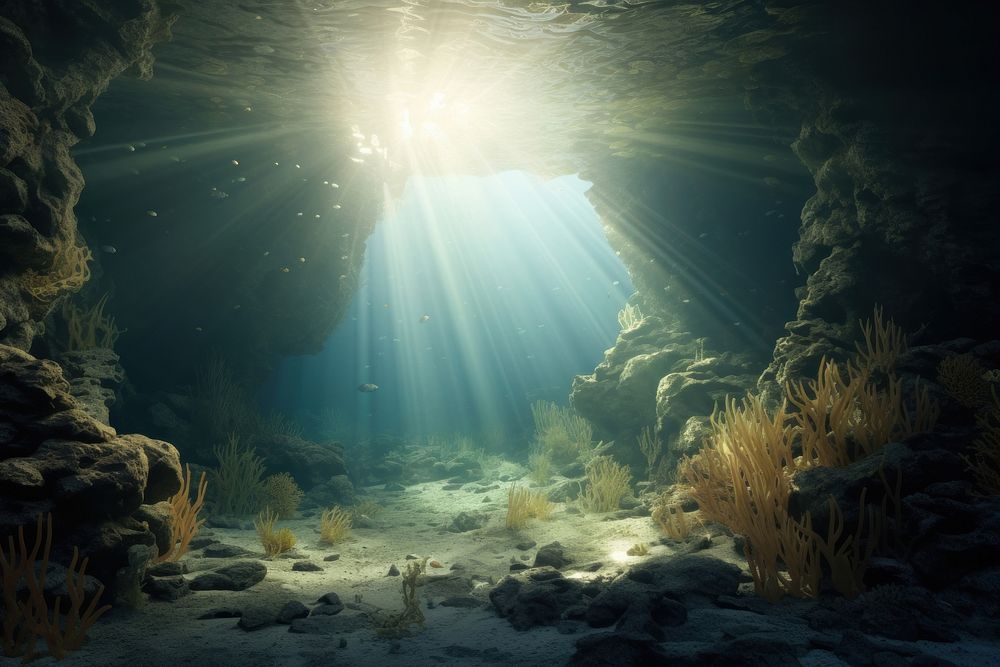 Underwater ocean light sea, digital paint illustration.  image