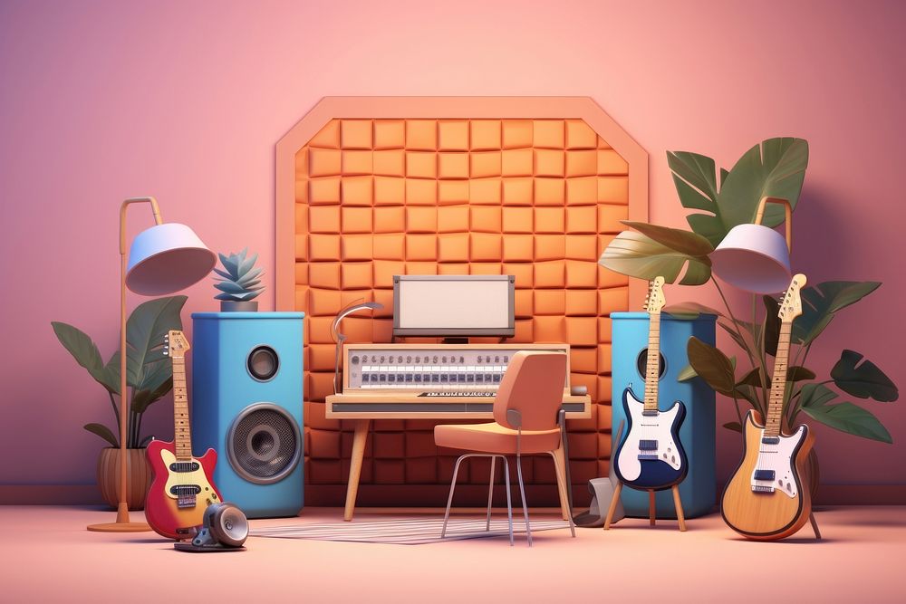 Furniture cartoon guitar studio. AI generated Image by rawpixel.