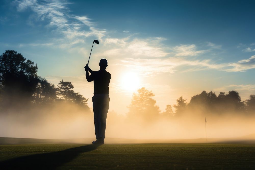 Golf silhouette standing outdoors. AI generated Image by rawpixel.