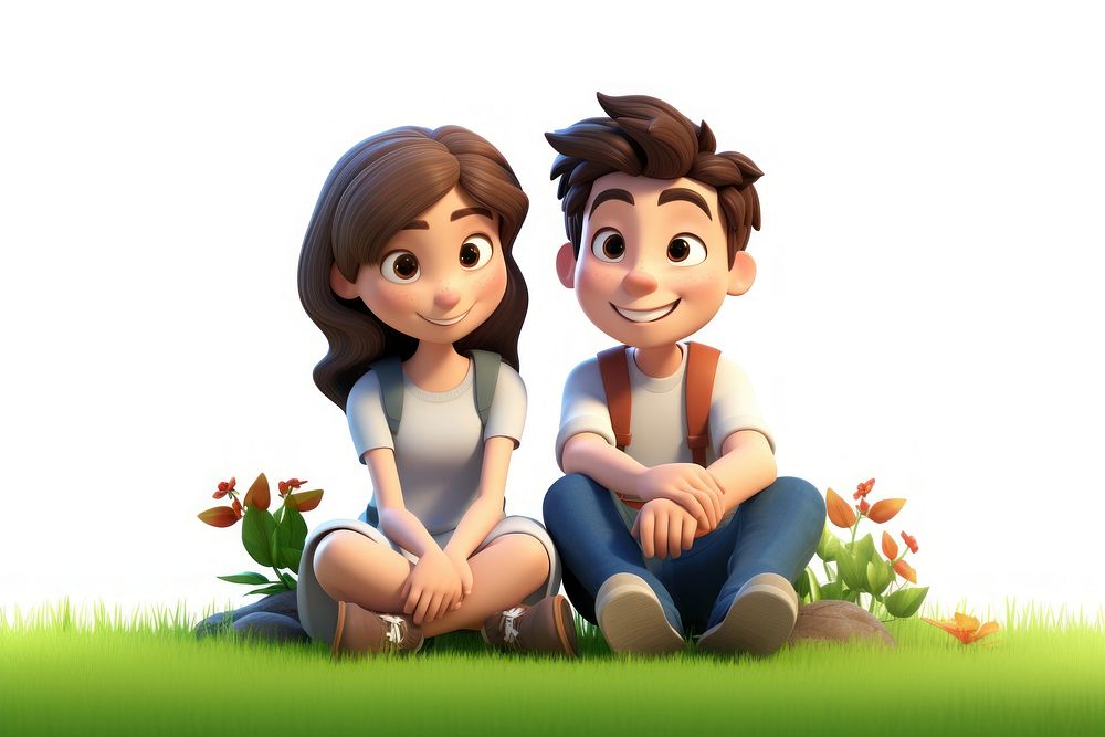 Cartoon sitting grass cute. AI generated Image by rawpixel.