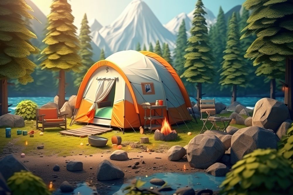 Camping outdoors nature tent. AI generated Image by rawpixel.
