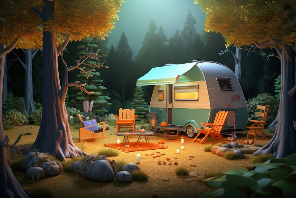 Cartoon camping outdoors vehicle. AI generated Image by rawpixel.