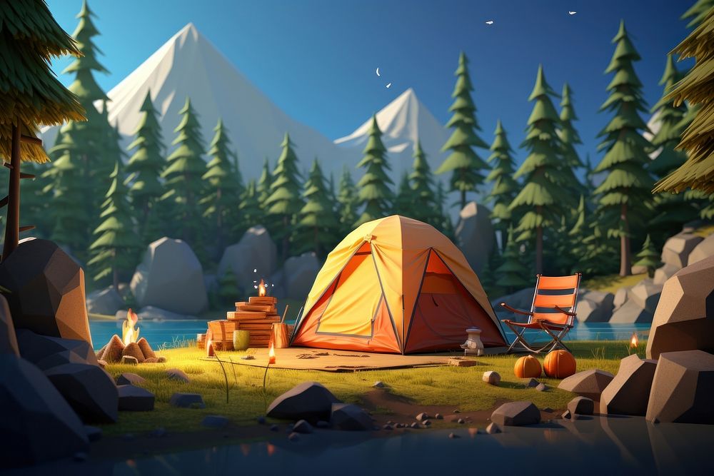 Camping outdoors cartoon nature. AI generated Image by rawpixel.