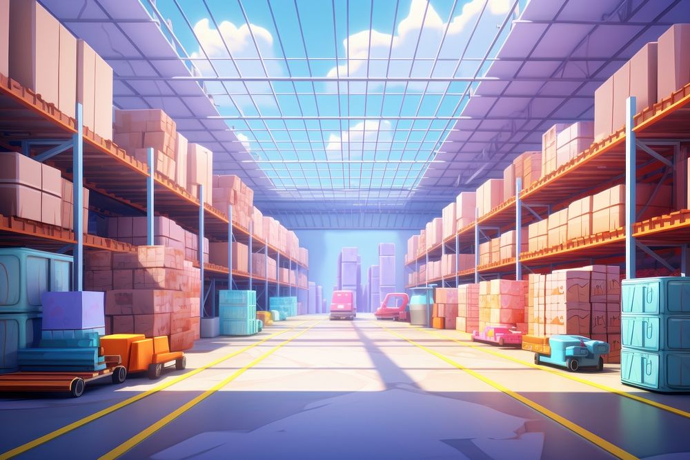 Warehouse architecture building cartoon. AI generated Image by rawpixel.