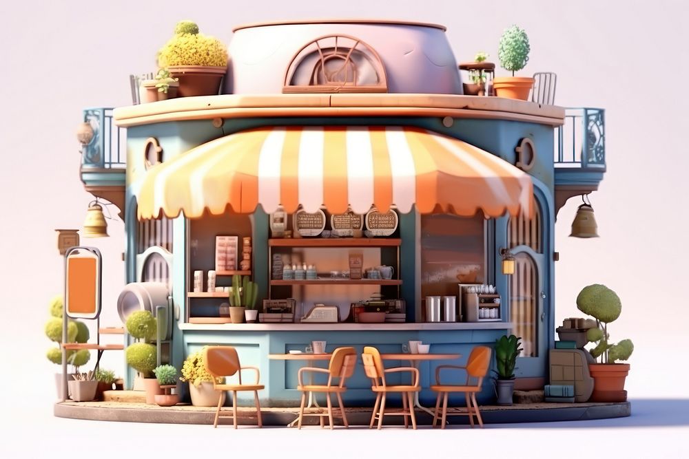 Cafe architecture restaurant dollhouse. AI generated Image by rawpixel.