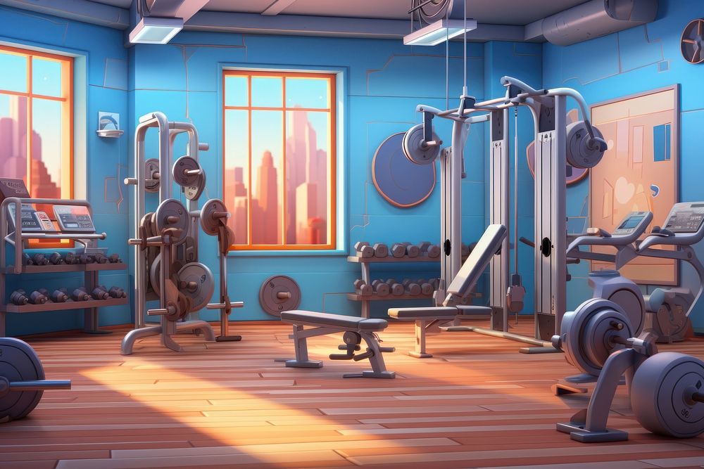 Cartoon fitness sports gym. 