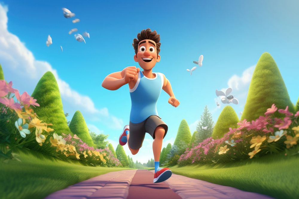 Cartoon outdoors running determination. 