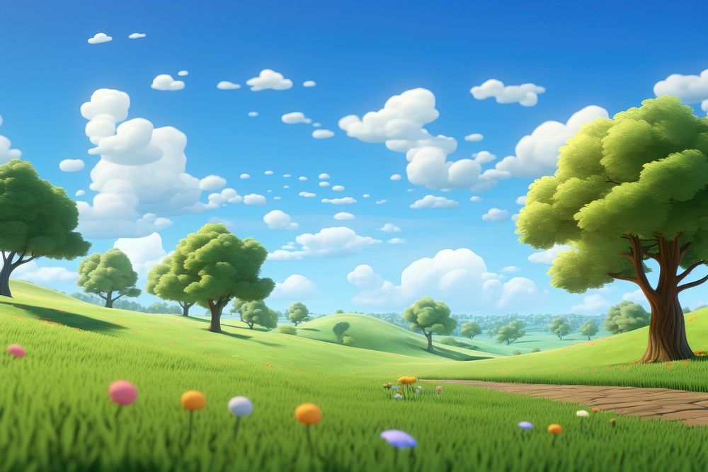 Tree sky landscape grassland. AI generated Image by rawpixel.