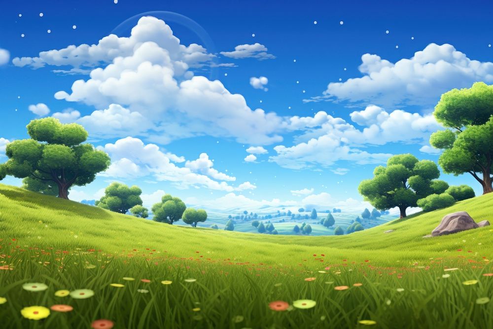 Meadow sky landscape grassland. AI generated Image by rawpixel.