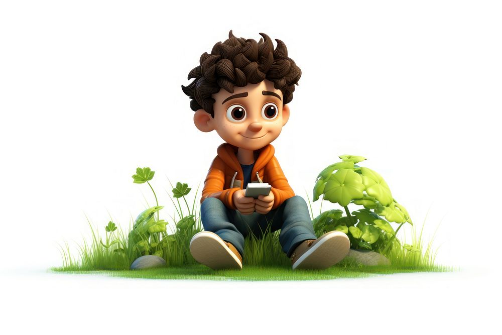 Cartoon sitting grass cute. AI generated Image by rawpixel.