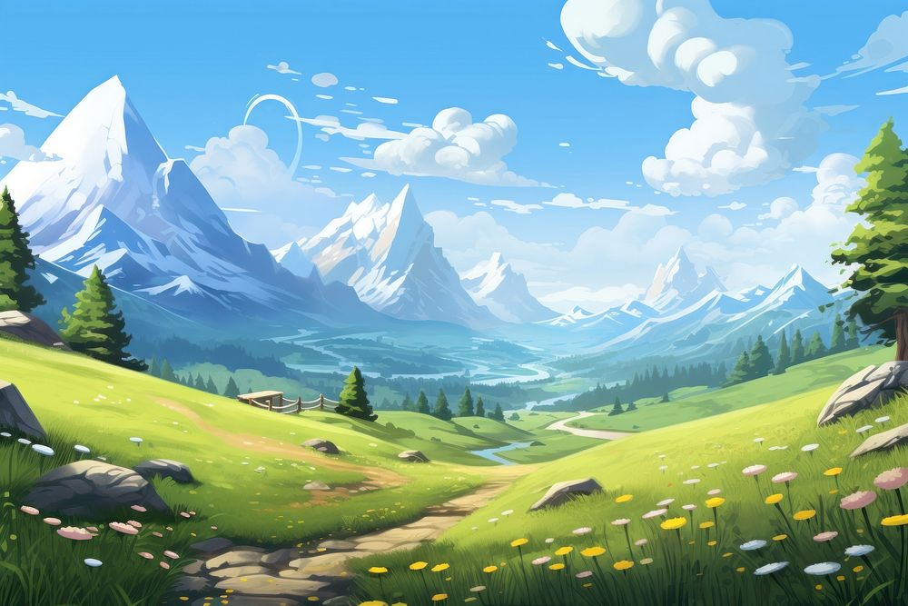 Landscape grassland mountain outdoors. AI generated Image by rawpixel.