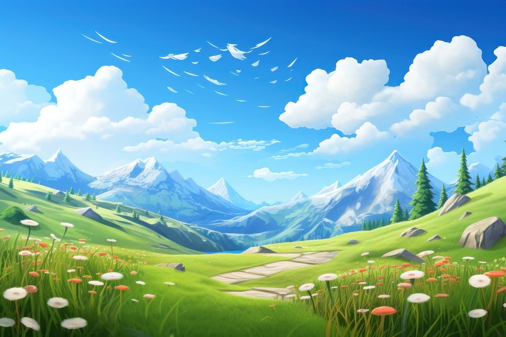 Landscape grassland mountain outdoors. AI generated Image by rawpixel.