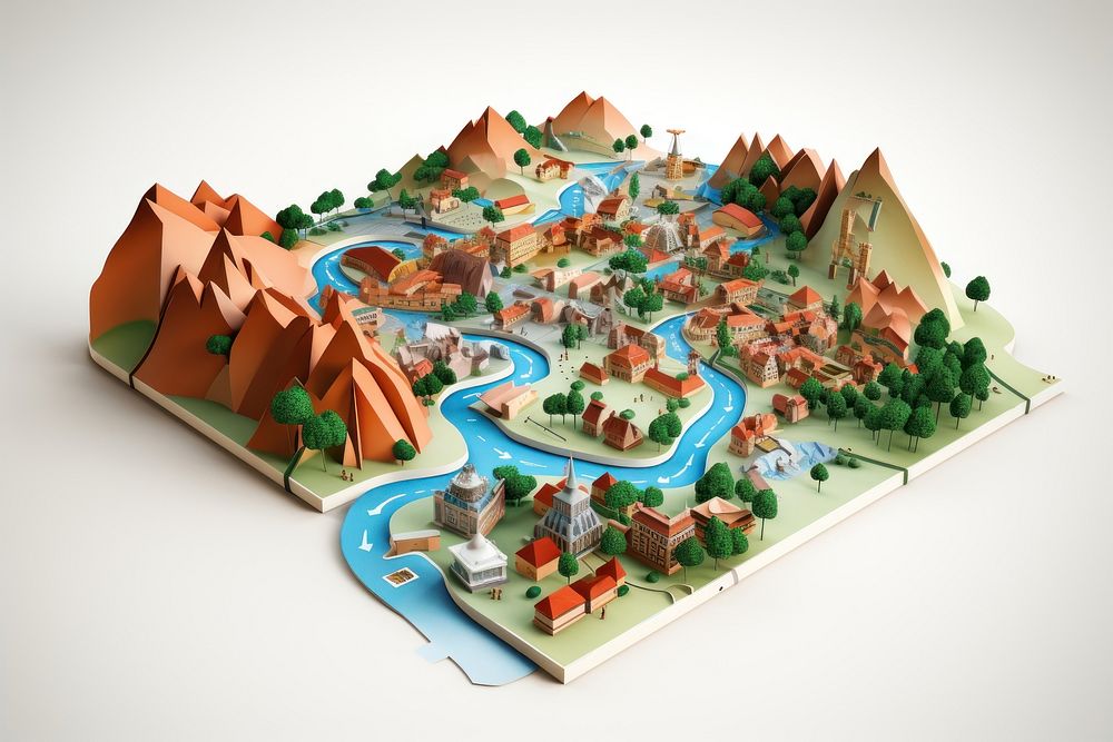 Outdoors cartoon map landscape. AI generated Image by rawpixel.