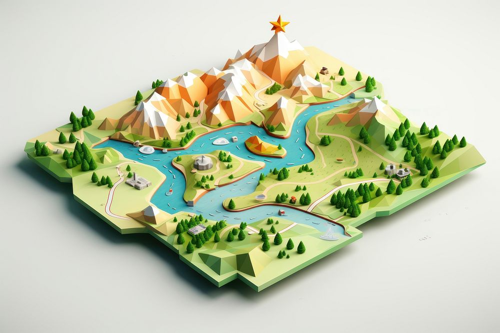 Outdoors cartoon map landscape. AI generated Image by rawpixel.