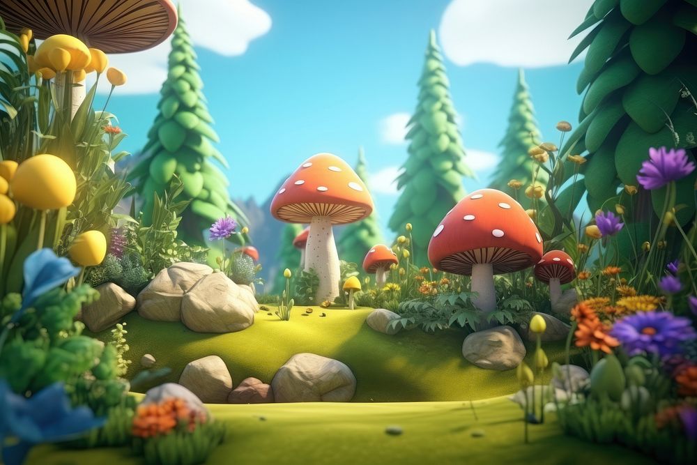 Cartoon nature landscape mushroom. 