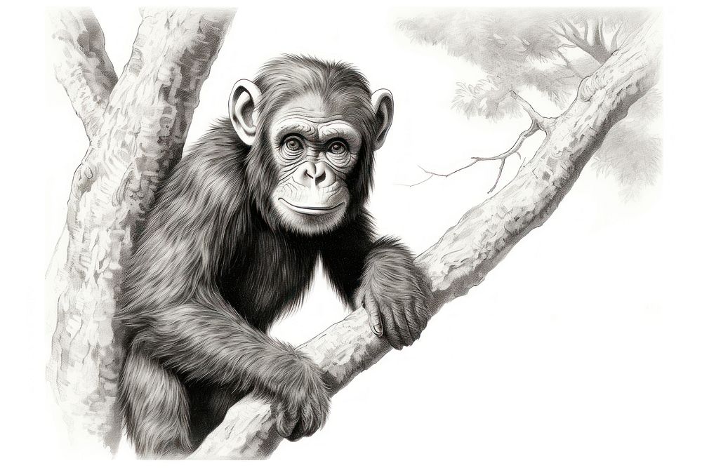 Wildlife drawing monkey mammal. AI generated Image by rawpixel.