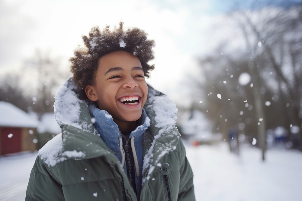 Winter snow portrait laughing. AI generated Image by rawpixel.