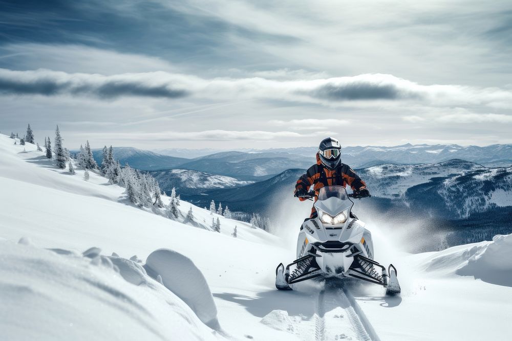 Snow snowmobile motorcycle mountain. AI generated Image by rawpixel.