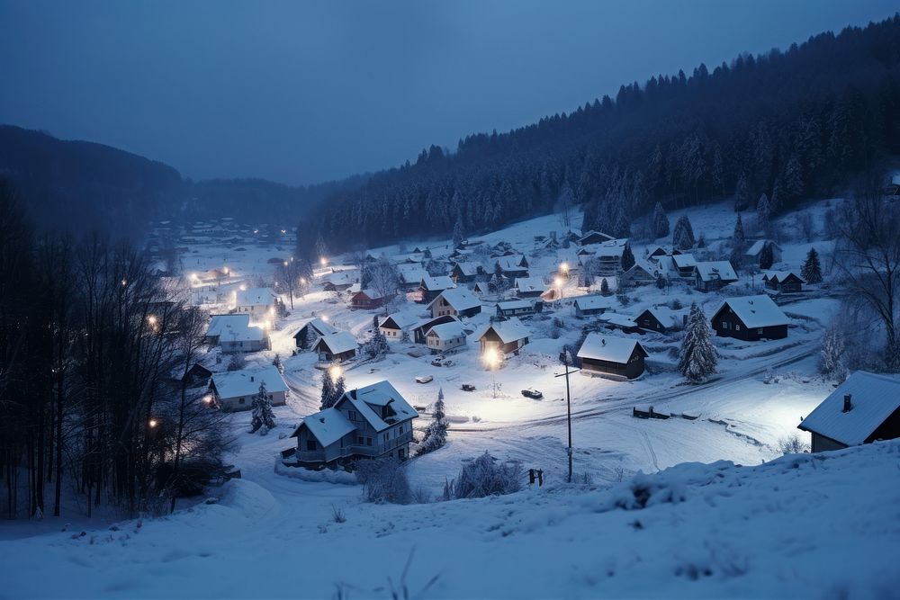 Village snow architecture landscape. AI generated Image by rawpixel.