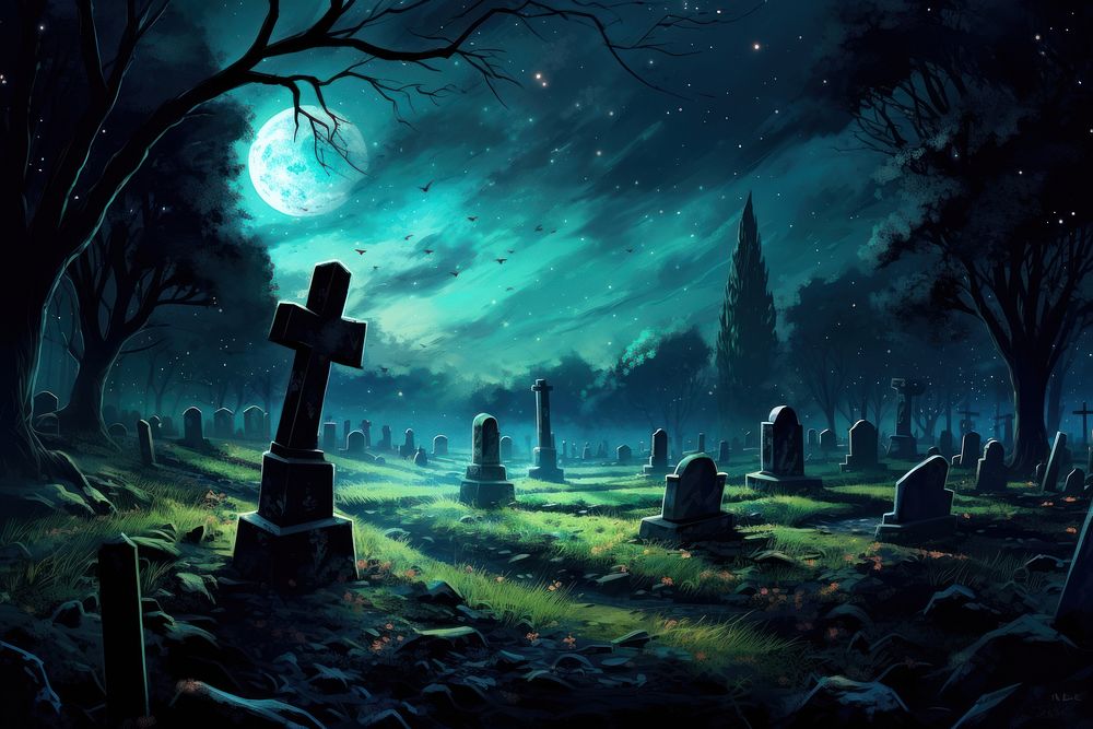 Cemetery night moon astronomy. AI generated Image by rawpixel.