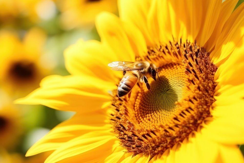 Sunflower bee insect animal. AI generated Image by rawpixel.