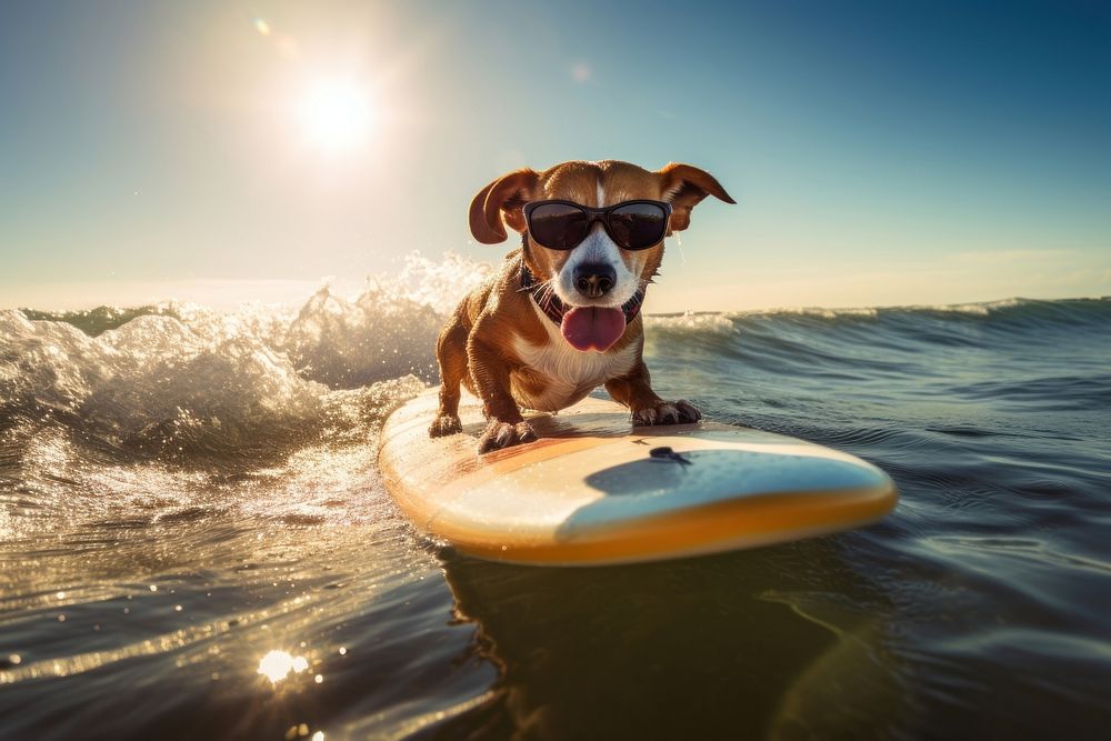 Dog surfboard outdoors surfing. 