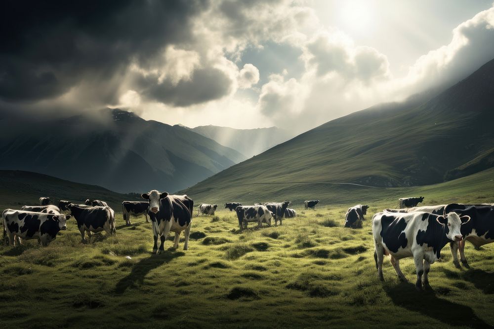 Grassland herd cow livestock. 