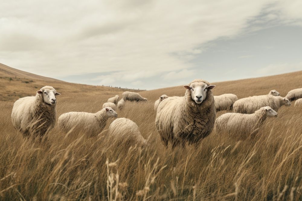 Grassland sheep livestock outdoors. AI generated Image by rawpixel.