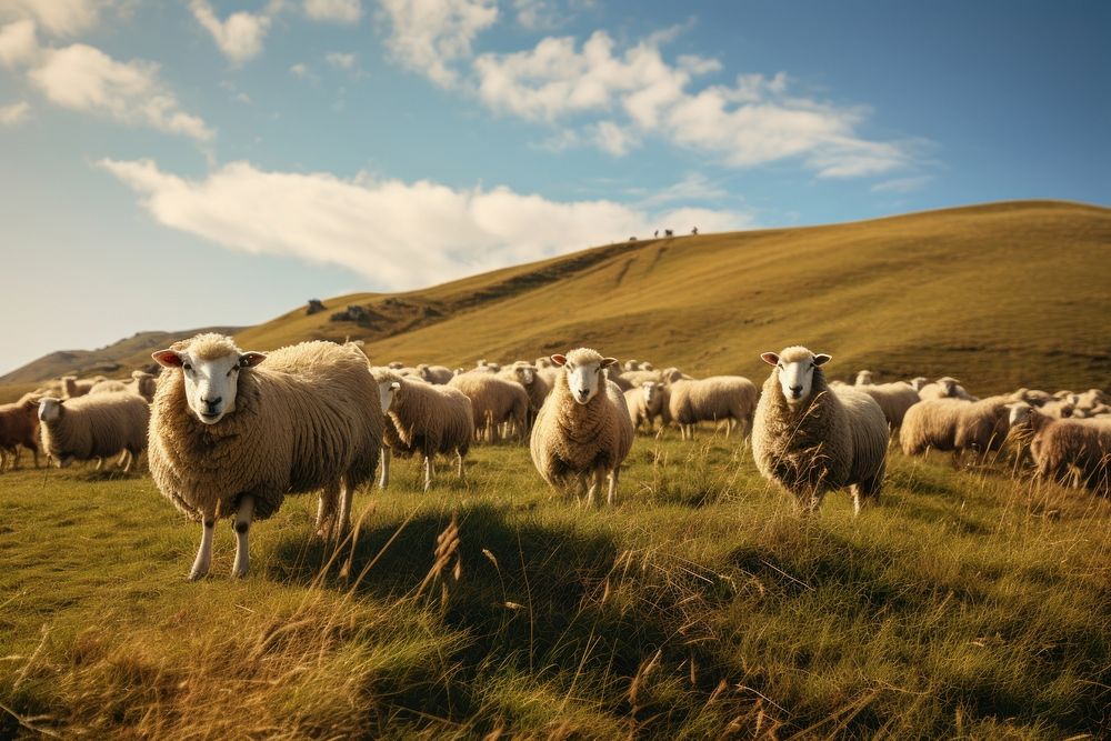 Grassland sheep herd livestock. AI generated Image by rawpixel.