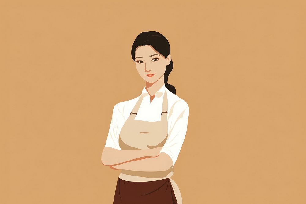 Female barista owner adult arms crossed hairstyle. 