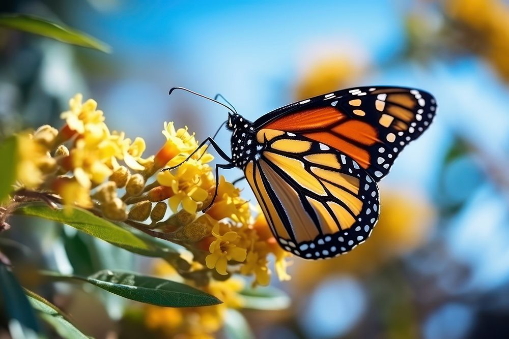 Butterfly monarch flower insect. AI generated Image by rawpixel.