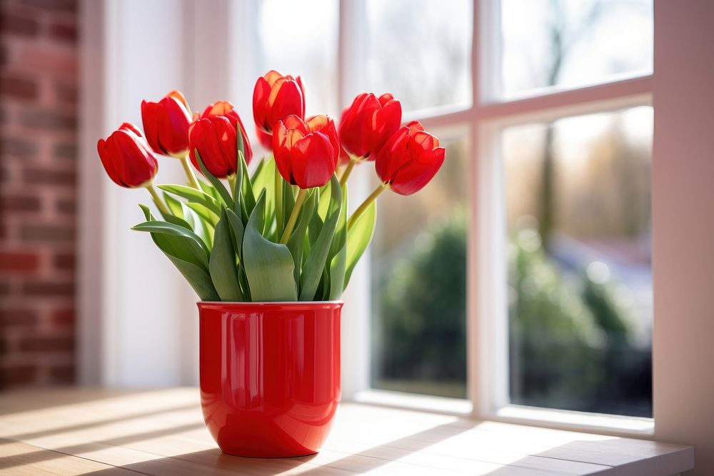 Window tulip windowsill flower. AI generated Image by rawpixel.