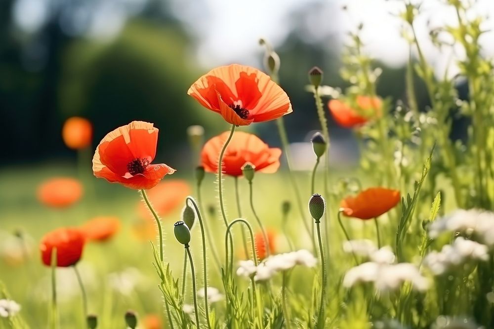 Flower poppy outdoors blossom. AI generated Image by rawpixel.