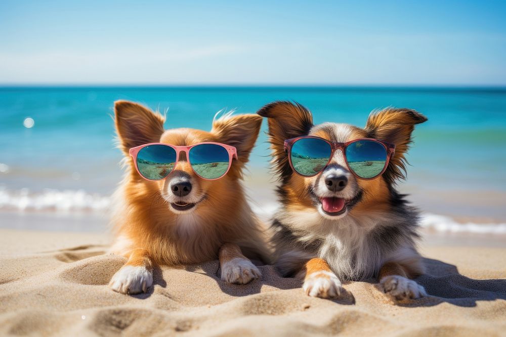 Sunglasses summer beach dog. AI generated Image by rawpixel.