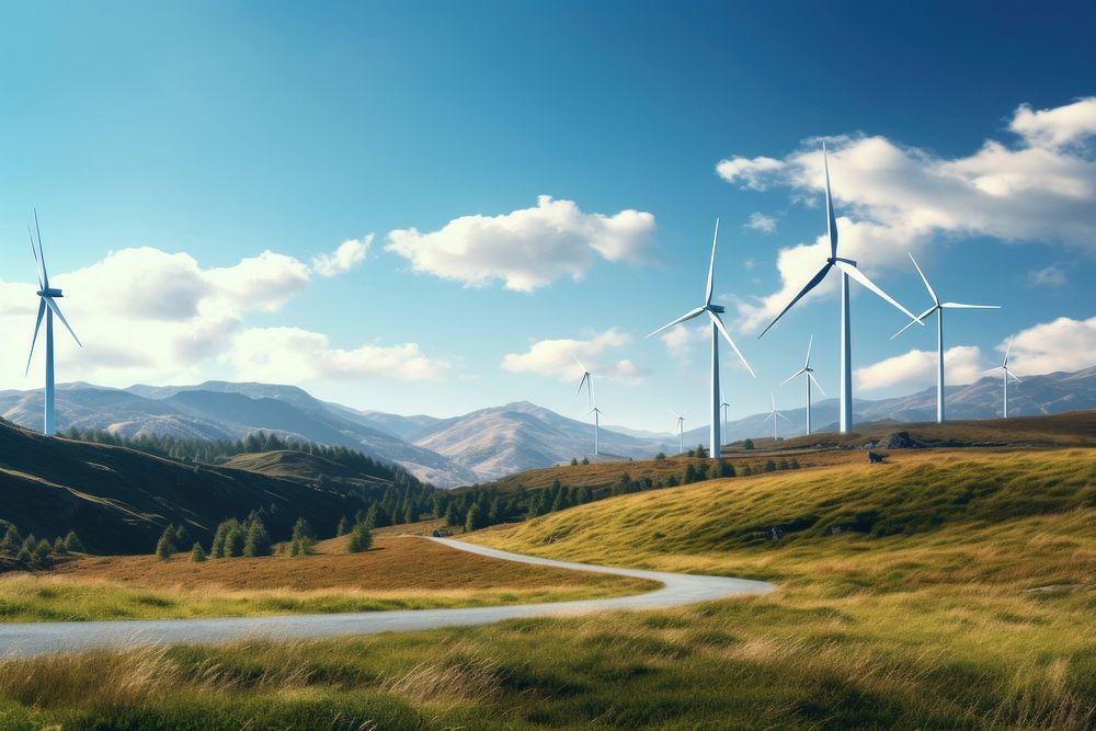 Turbine landscape mountain outdoors. AI generated Image by rawpixel.