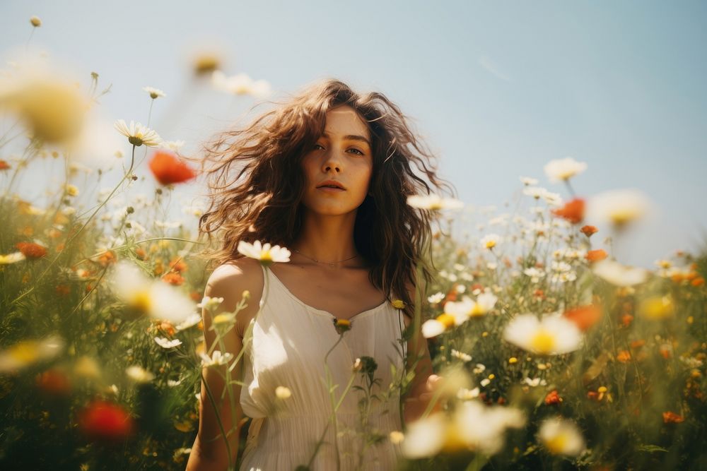 Flower portrait outdoors summer. AI generated Image by rawpixel.